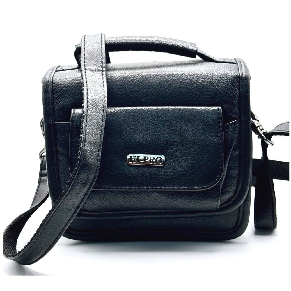 HI-PRO Camera Bag 6.5x6x3 Black Faux Leather Padded Shoulder Strap Belt Loop